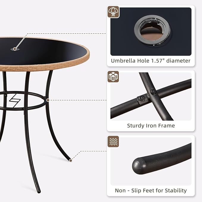 ECOTOUGE 5 Piece Patio Dining Set, Wicker Outdoor Furniture Set w/Glass Table - Image 4