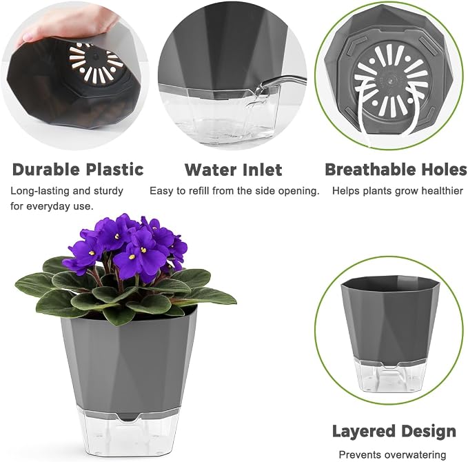 6 Pack Self Watering Plant Pots 8.4" Self Watering Planters - Image 4