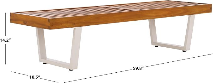 SAFAVIEH Outdoor Patio Furniture Heather Natural Brown Solid Wood & White Legs - Image 3