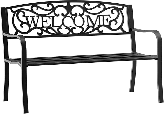 Outsunny 50" Outdoor Metal Welcome Bench, Garden Bench by Outsunny