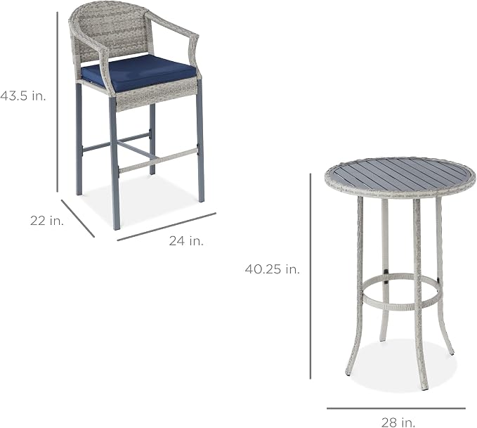 Best Choice Products 3-Piece Patio Bar Table Set, Outdoor Wicker Bar Height - Image 7