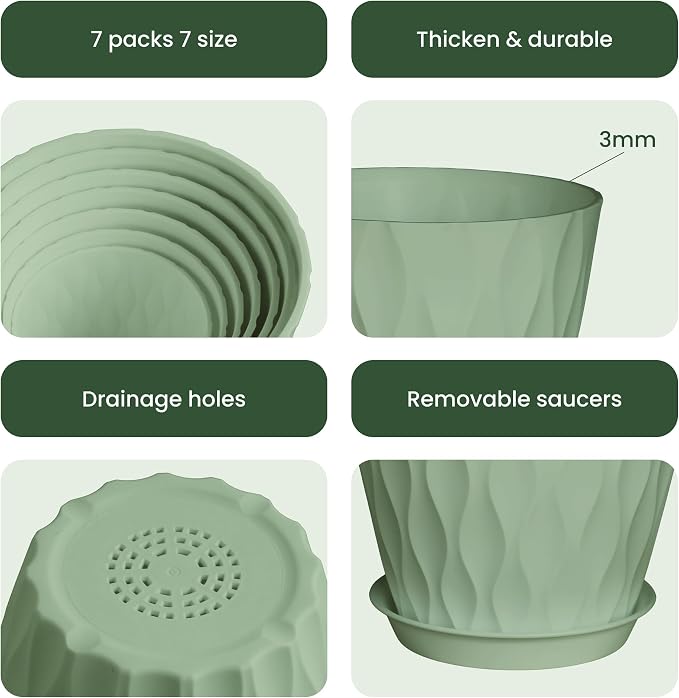 Plastic Plant Pots, 7/6.5/6/5.5/5/4.5/4 inch Flower Pots - Image 4