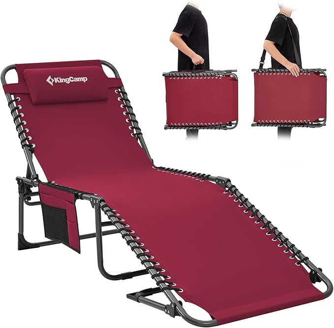KingCamp Lounge Chair Outdoor, Folding Portable Tanning Chairs Comfy Adjustable by KingCamp