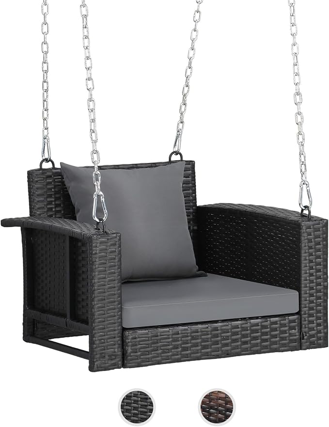 VINGLI 2.2 FT 1-Person Use Rattan Porch Swing Outdoor Support 440 LBS by VINGLI