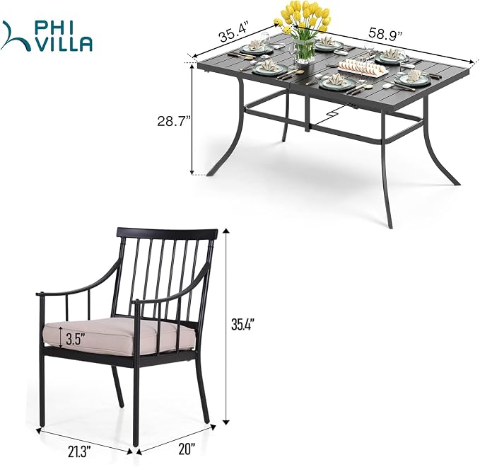 PHI VILLA 7 Piece Patio Dining Table Set - Image 9