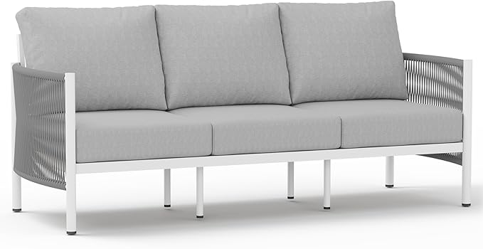 Aluminum Outdoor Patio Couch, 3 Seats HDPE Rope Patio Sofa by Oasbira