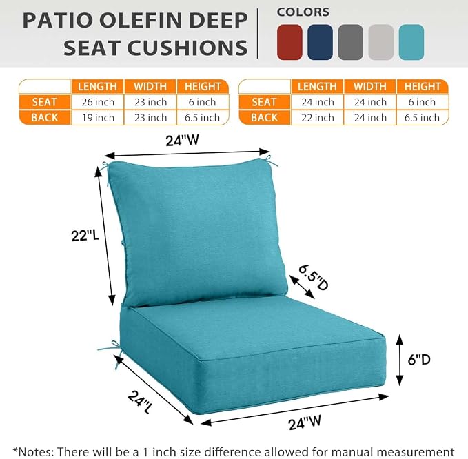 Sundale Outdoor Olefin Deep Seat Cushion Set of 2, Patio Chair Cushion and - Image 4