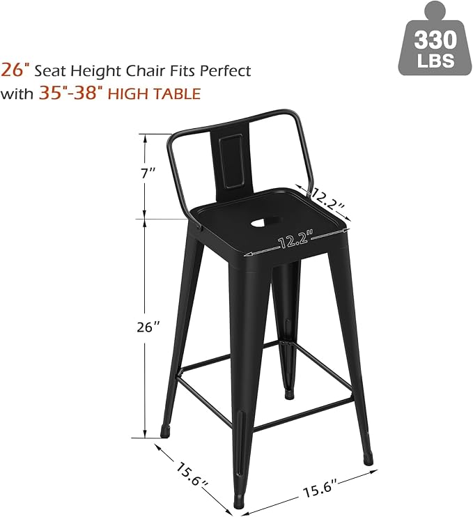 Metal Bar Stools Set of 4 Barstools Indoor/Outdoor Counter Height Bar Stools - Image 2