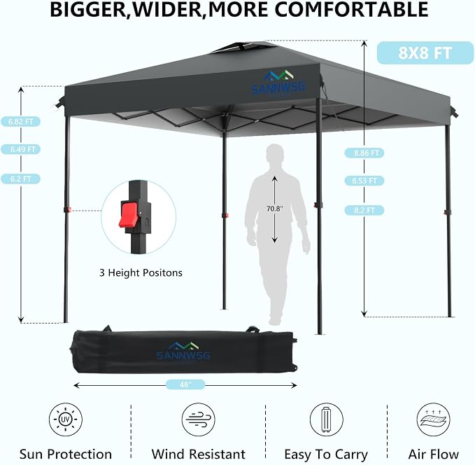 8X8 Pop Up Canopy Tent with 3 Sidewalls, Easy Up Canopy, Commercial Instant - Image 2