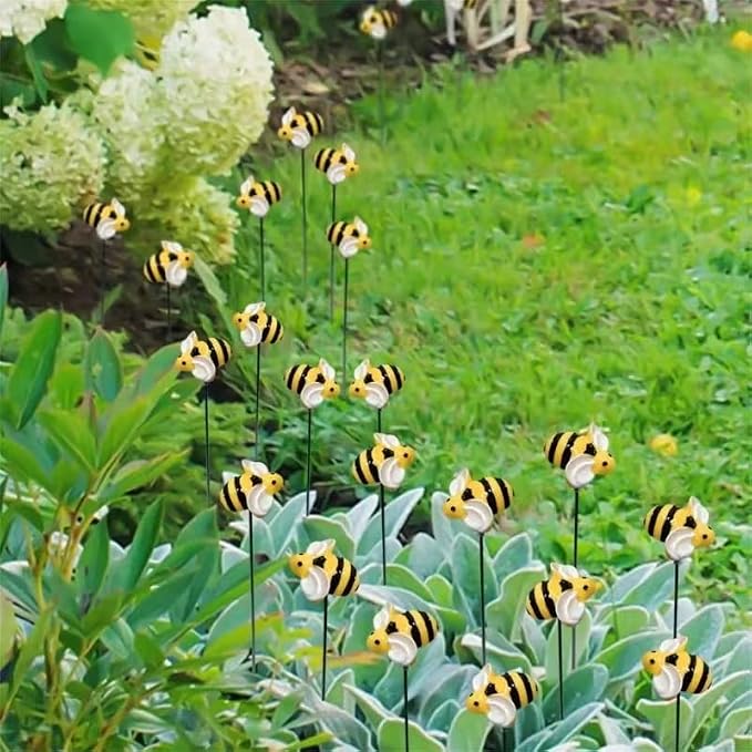 DYJAGYO 10Pcs Bee Garden Stakes Decor, Flower Pot Bed GardenDecorGarden Stakes - Image 2