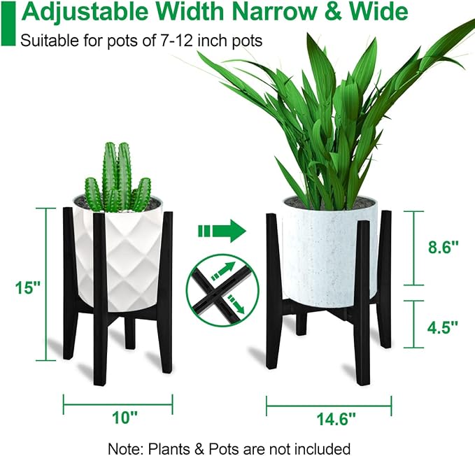 OERGKE 2 Pack Plant Stand Indoor, Adjustable Bamboo Mid Century Modern Plants - Image 3