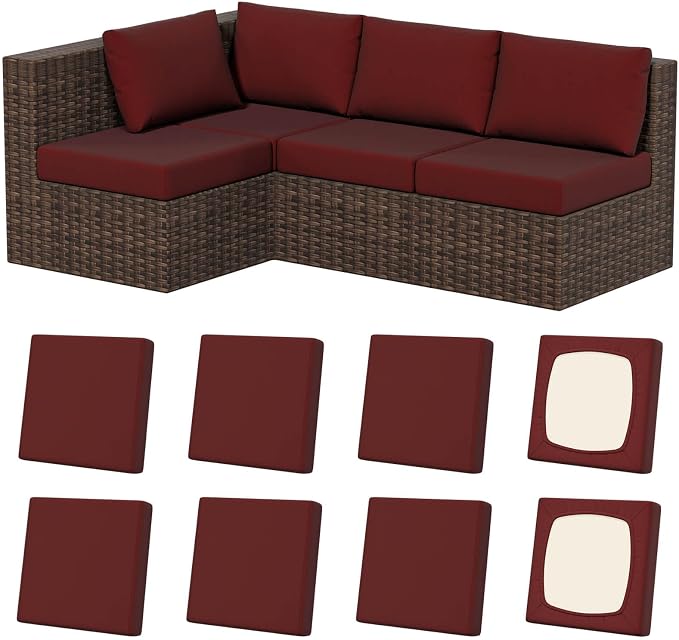 8Pcs Stretch Patio Cushion Covers, Outdoor Couch & Sofa Replacement Slipcovers by VORSHAPE