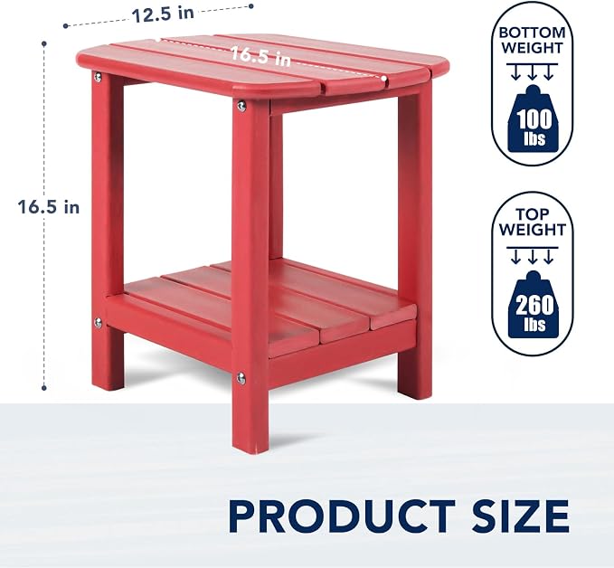 nalone Adirondack Side Table 16.5" Outdoor Side Table HDPE Plastic Double - Image 3