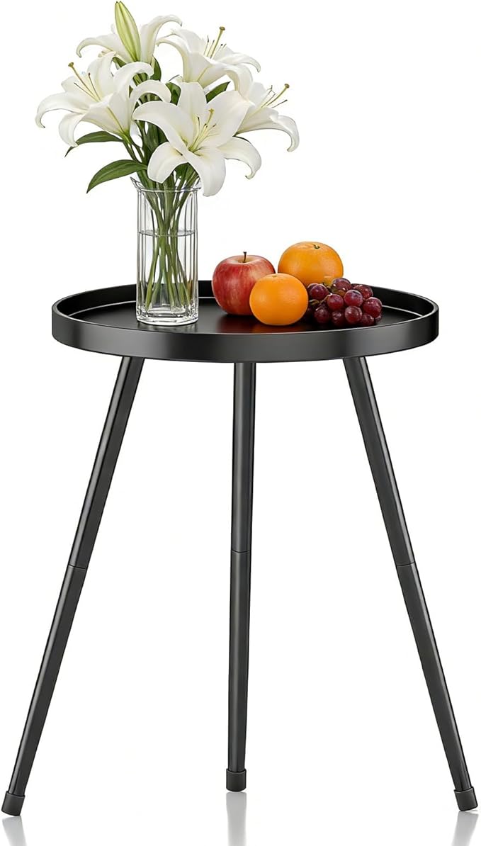 Small Round Side Table Metal End Table Outdoor Black Side Table Mid-Century by Unknown