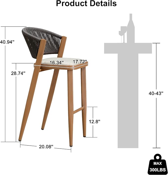 PURPLE LEAF Bar Stool Set of 2 Outdoor Bar Stool Chair - Image 3