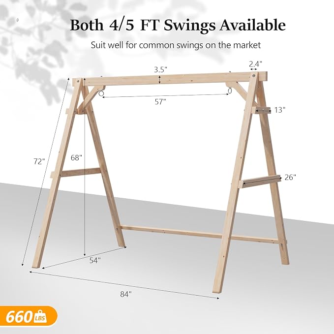 VINGLI 5FT Wooden Swing Frame, 660 LBS Heavy Duty A-Frame Porch Swing Stand - Image 4