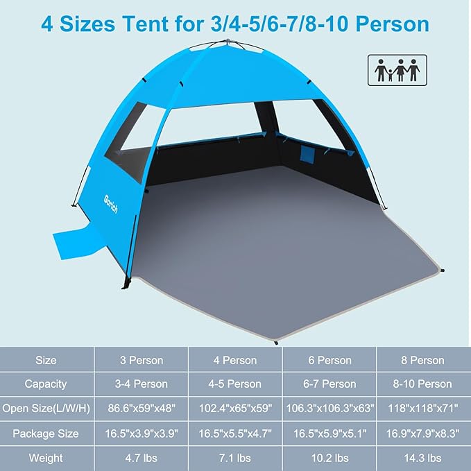 Gorich Beach Tent Sun Shelter for 3/4-5/6-7/8-10 Person - Image 2