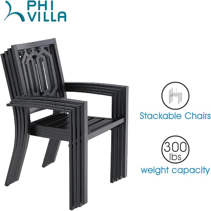 PHI VILLA 5 Piece Patio Dining Set Metal Outdoor Table and Chairs Furniture Set - Image 3