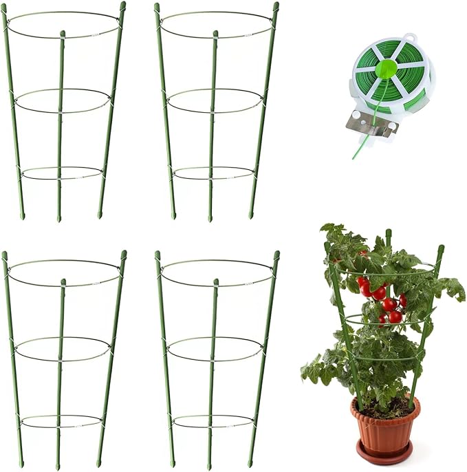 4 Pack Tomato Cage for Garden Plant Support, 18 inches Small Tomato Cages by HOYEJYOU