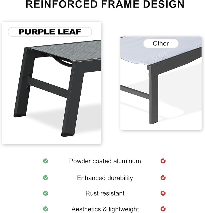 PURPLE LEAF Outdoor Chaise Lounge Set of 2 Aluminum Patio Lounge Chair - Image 6