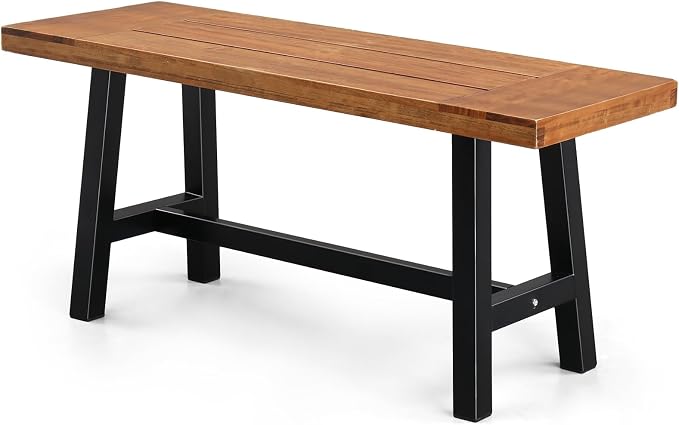 VINGLI Outdoor Bench with Metal Legs Rustic, Wood Dining Bench Indoor Outdoor by VINGLI