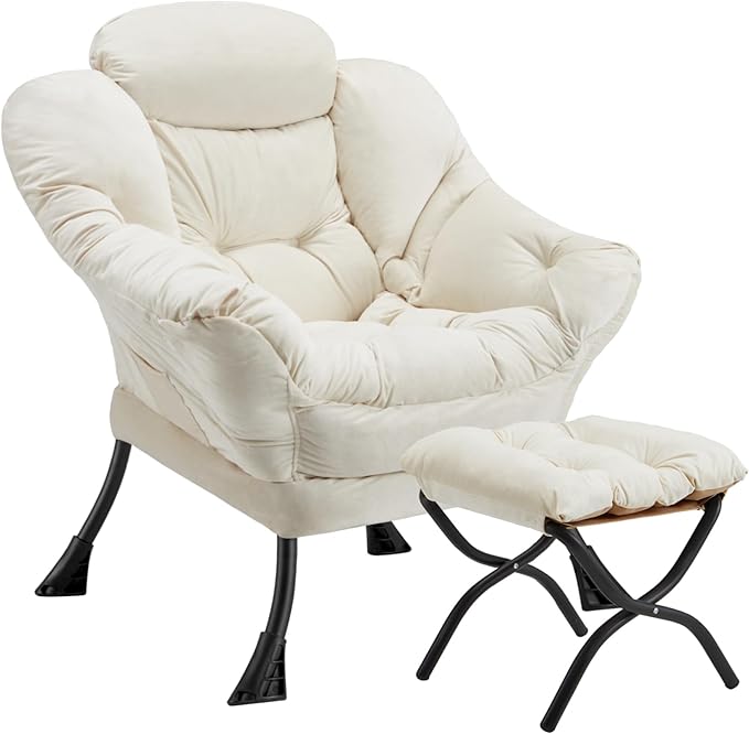 Lazy Chair with Folding Ottoman Modern Large Accent Chair, Contemporary Lounge by Congermom