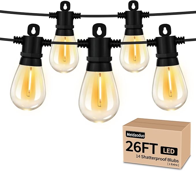 String Lights for Outside Patio 26FT IP65 Waterproof Outdoor String Lights Led by Meidaoduo
