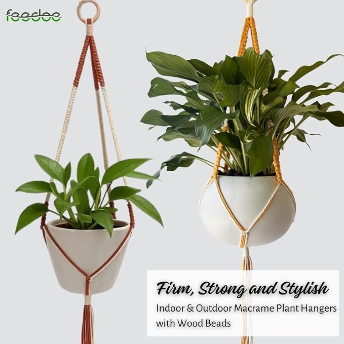 feedee 2 Pack Plant Hanger Indoor, Hanging Plant Holder, Macrame Plant Hangers - Image 4