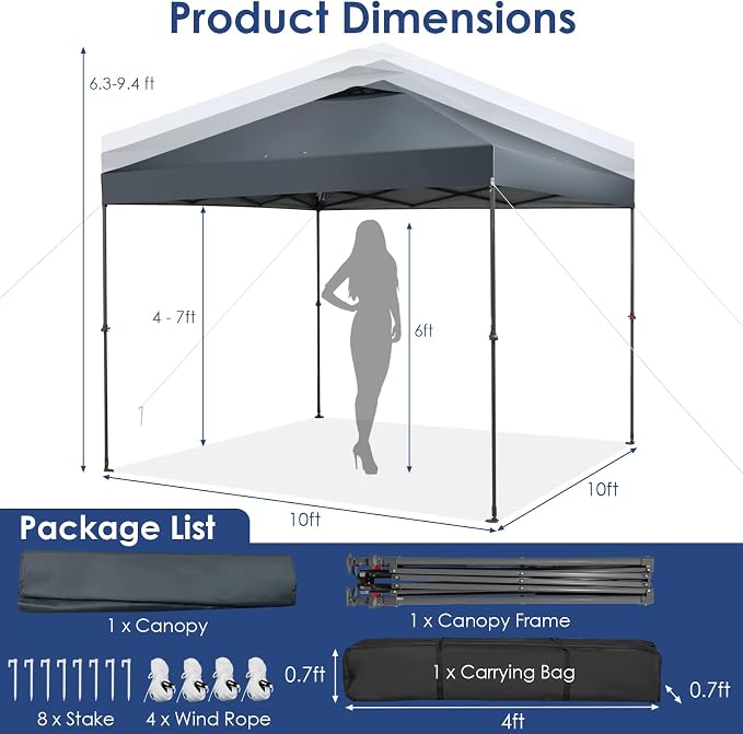 Tangkula 10x10 Ft Pop Up Canopy, Easy Set-up Instant Tent - Image 7