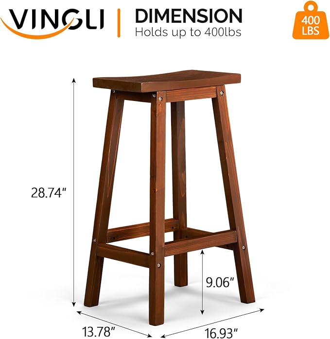 VINGLI Outdoor Bar Stools Set of 2, Solid Cedar Wood Barstools - Image 3