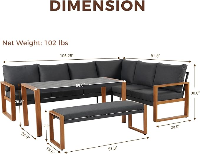 Grand patio Aluminum Patio Furniture Set, L Shaped Outdoor Sectional Sofa - Image 7