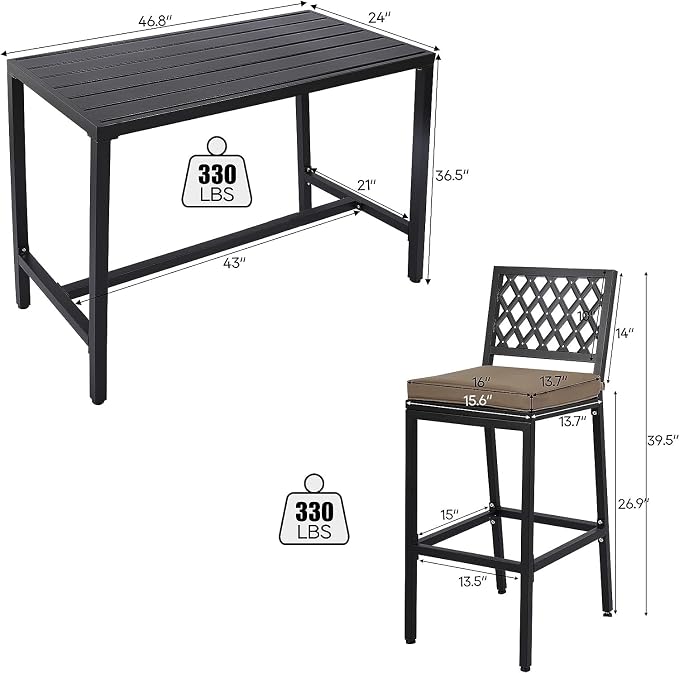 5-Piece Outdoor Patio Bar Set, Bar Height Patio Dining Set, Weather-Resistant - Image 7