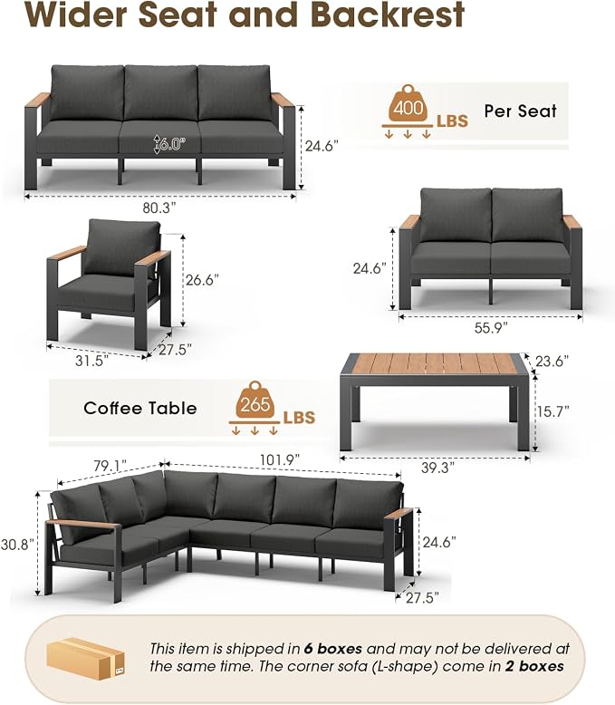 Aluminum Outdoor Patio Furniture Set 8 Seats, Outdoor Sectional Corner Sofa - Image 3