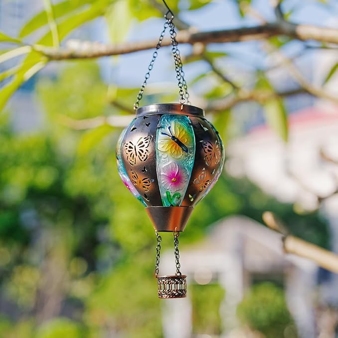 DREAMSOUL Butterfly Hot Air Balloon Solar Lantern, Glass & Metal Outdoor - Image 5