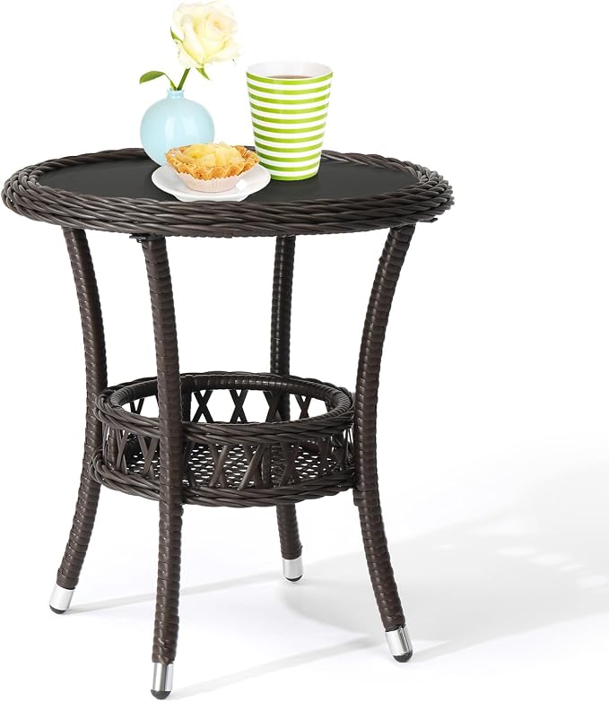 VINGLI Outdoor Wicker Side Table, Patio Side Tables by VINGLI