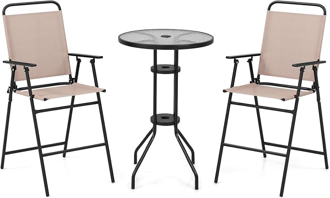 Tangkula 3 Piece Outdoor Bar Set, Patio Round Bar Table by TANGKULA