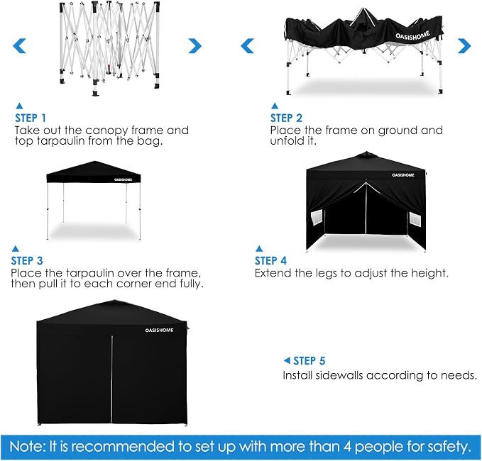 OASISHOME One Push Setup Pop-up Gazebo Portable Canopy Tent 10'x10', - Image 5