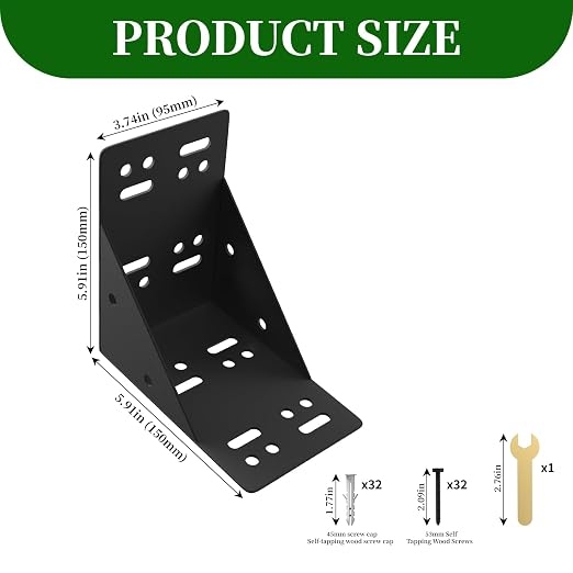 4PCS Post Base Pergola Brackets Kit, Heavy Duty Black Metal Powder Coated Wood - Image 2