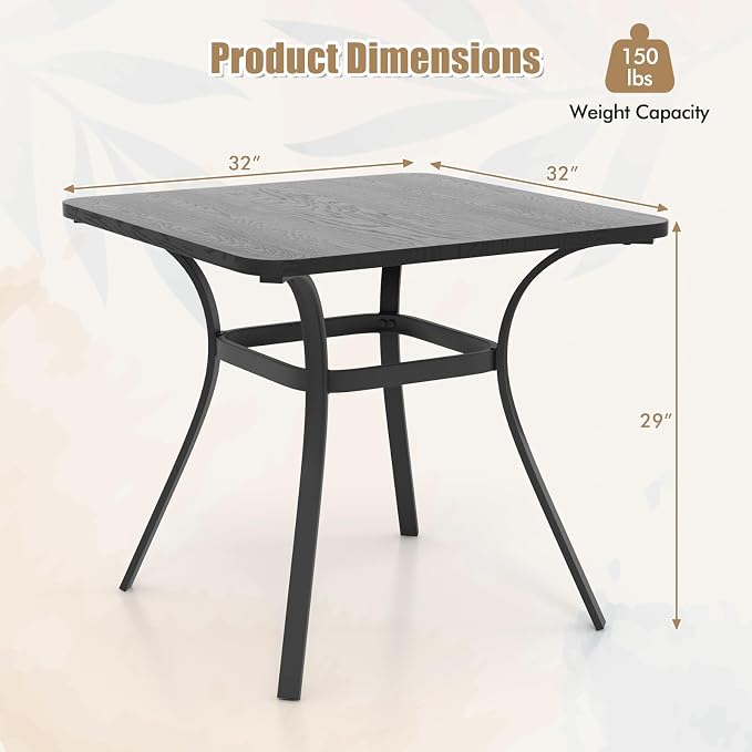 Giantex Patio Dining Table, 32”x32”x29” Outdoor Table, Heavy-Duty Metal Square - Image 3