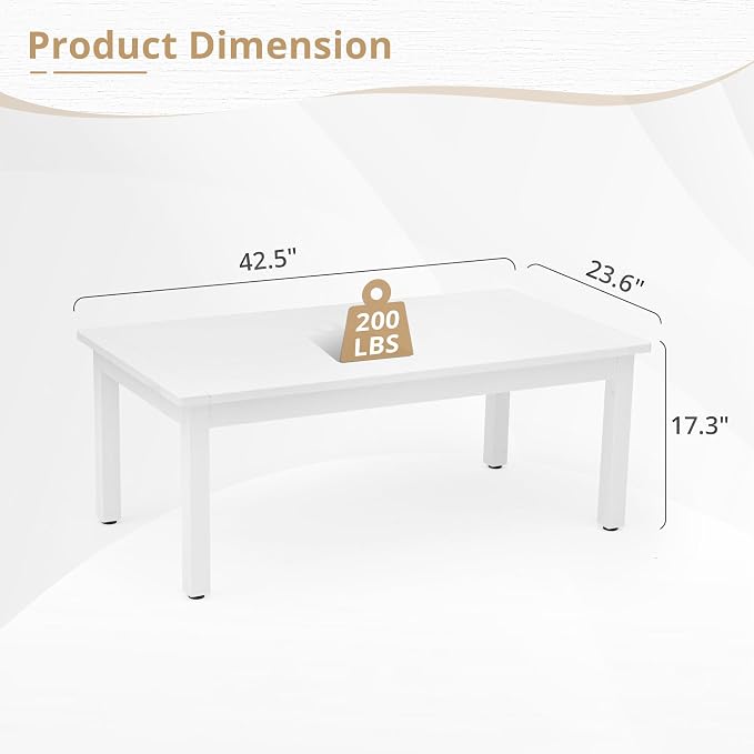 LUE BONA Outdoor Coffee Table Rectangle, 42.5" HDPS Patio Coffee Tables - Image 3