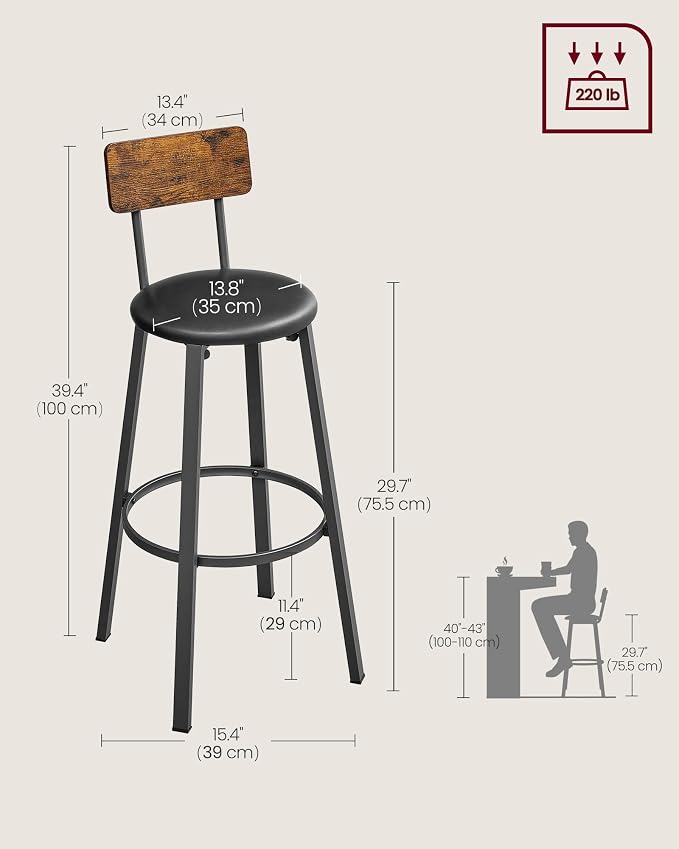 VASAGLE Bar Stools, 29.7 Inches Barstools - Image 3