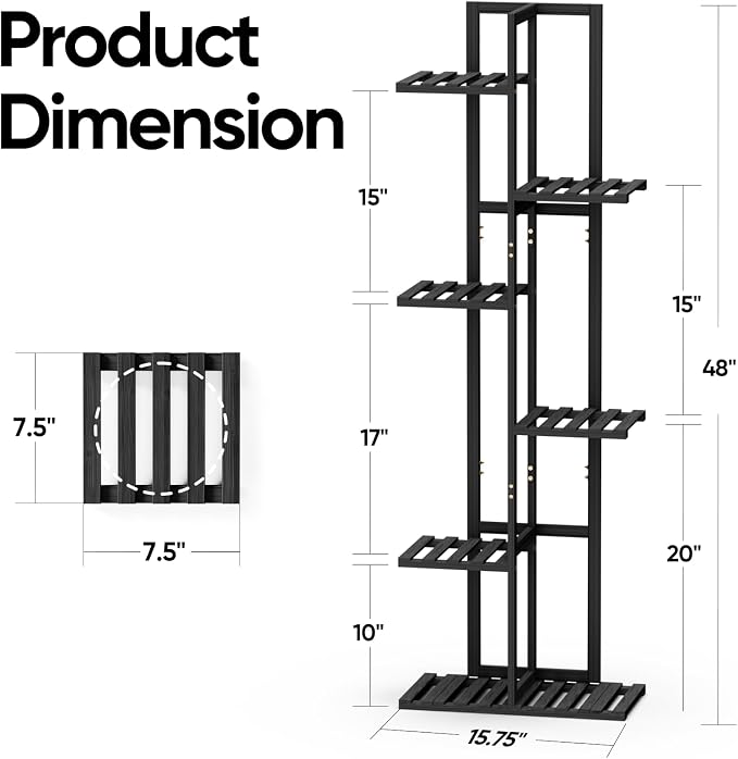 ROSSNY 48 Inch Tall Plant Stand Indoor, 6 Tier 7 Potted Bamboo Plant Stands - Image 2