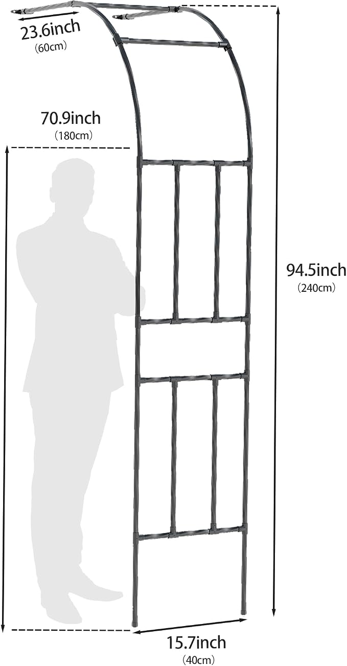 Twira Half Side Garden Arch Trellis, 7.9FT Metal Arbor Trellis - Image 3