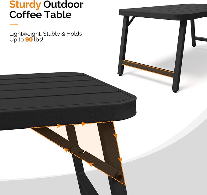 VINGLI Outdoor Folding Coffee Table, Rectangle Drainable Iron Patio Table - Image 5