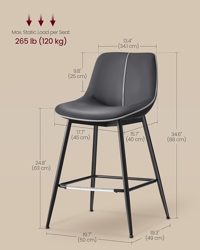 VASAGLE Bar Stools Set of 2, Counter Height Bar Stools - Image 6