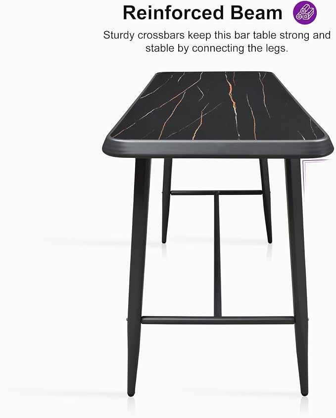 PURPLE LEAF Outdoor High Bar Table Rectangular Patio Pub Balcony Table - Image 4
