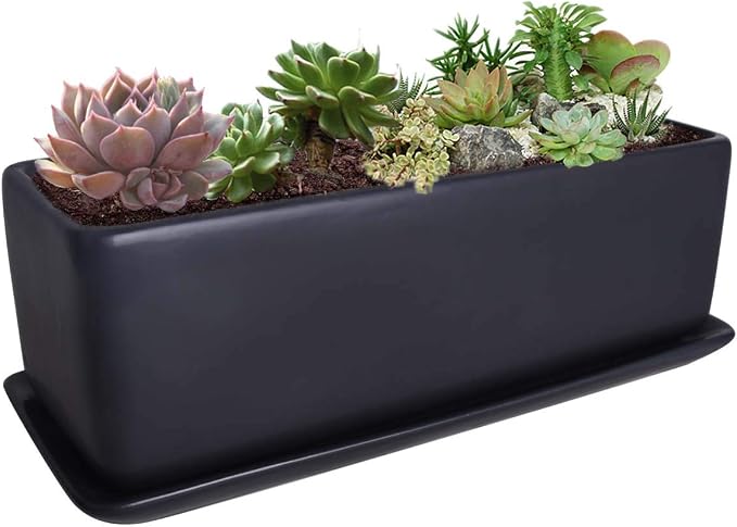 Vencer 12 Inch Rectangular Modern Minimalist Ceramic Succulent Planter Pot by Vencer