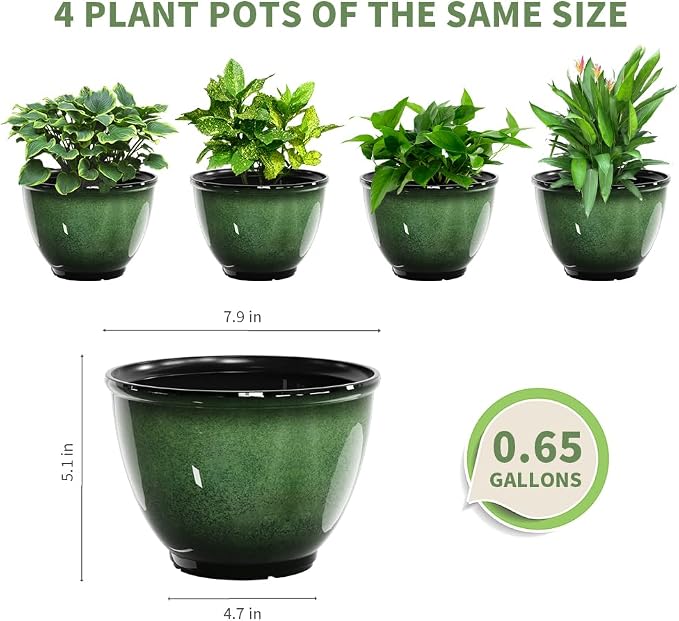 8 Inch Plastic Plant Pots, Glossy Smooth Finish Planter - Image 2