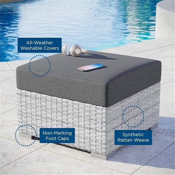 Modway Convene Wicker Rattan Outdoor Patio Ottoman in Light Gray Charcoal - Image 7