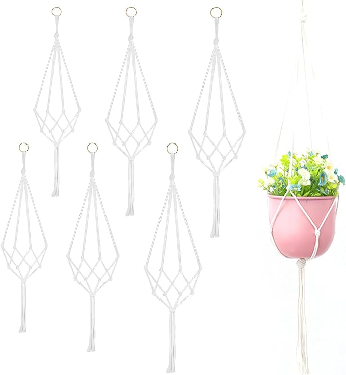 6 Pack Macrame Hanging Planter Holder 3 Sizes Indoor Hanging Planter Basket by Unknown